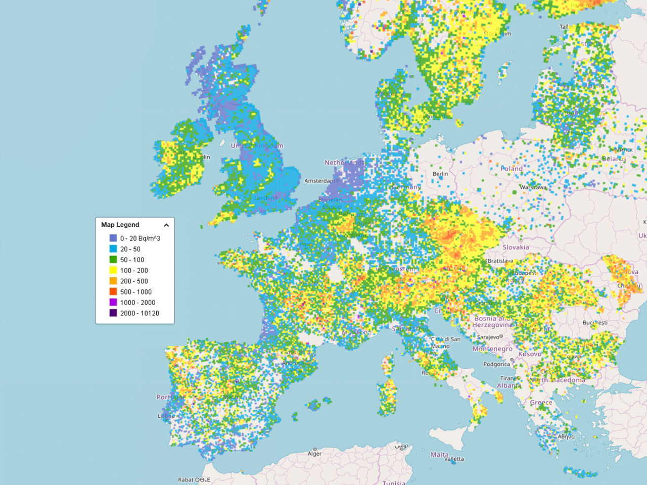 mapa Radon